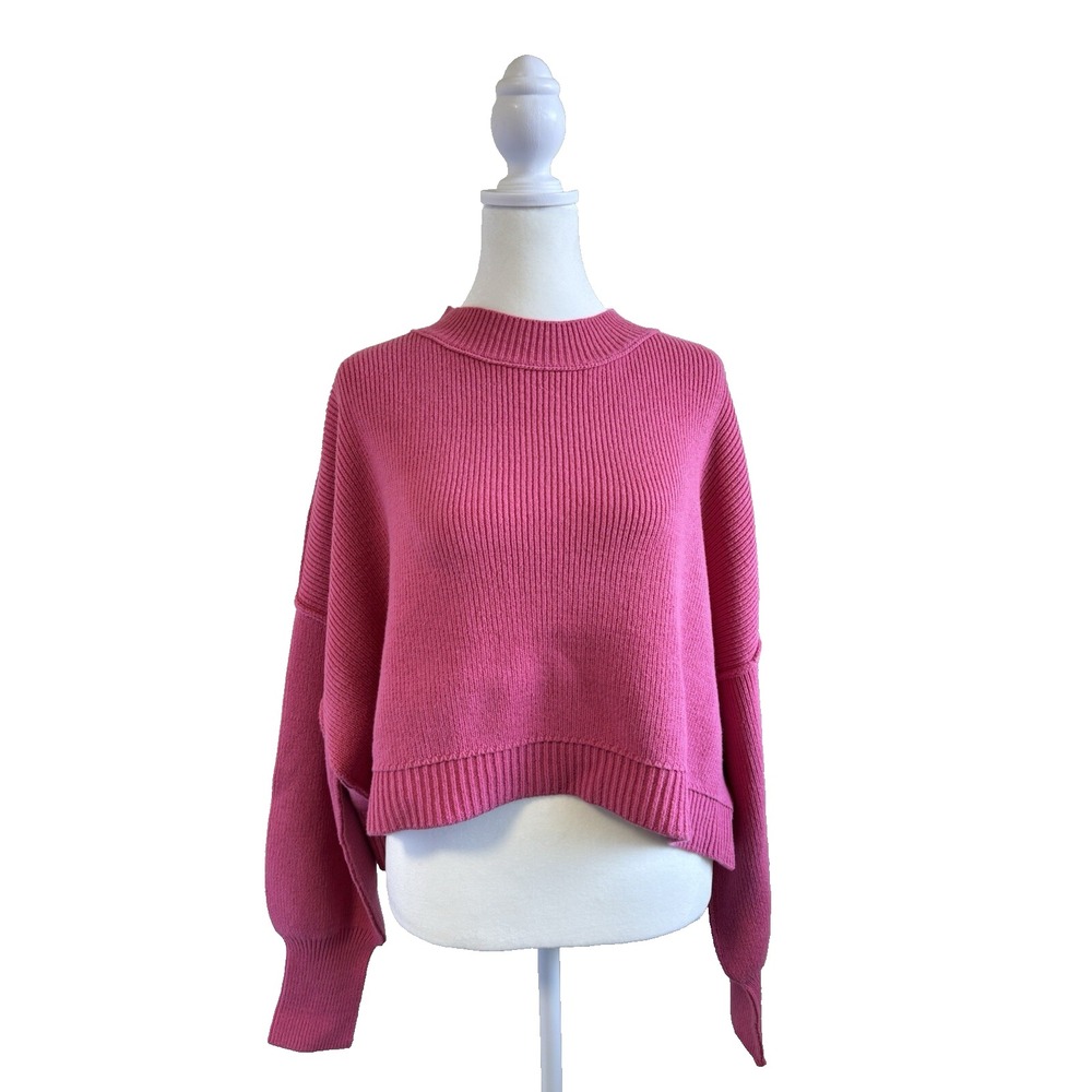 Free People Mademoiselle Sweater Womens S Pink Ribbed Knit Slouchy Barbiecore